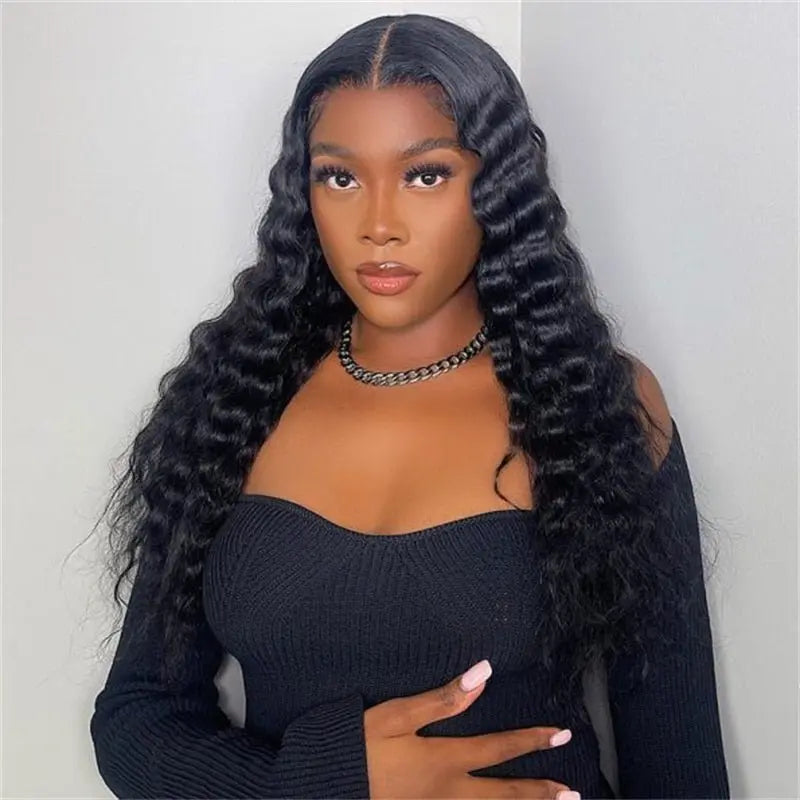 4x4 Transparent Lace Closure Loose Deep Wigs Brazilian Virgin Human Hair