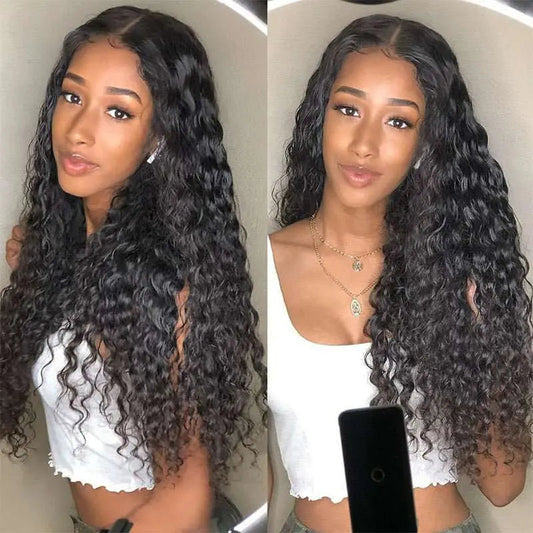 4x4 Transparent Lace Closure Water Wave Wigs Virgin Human Hair