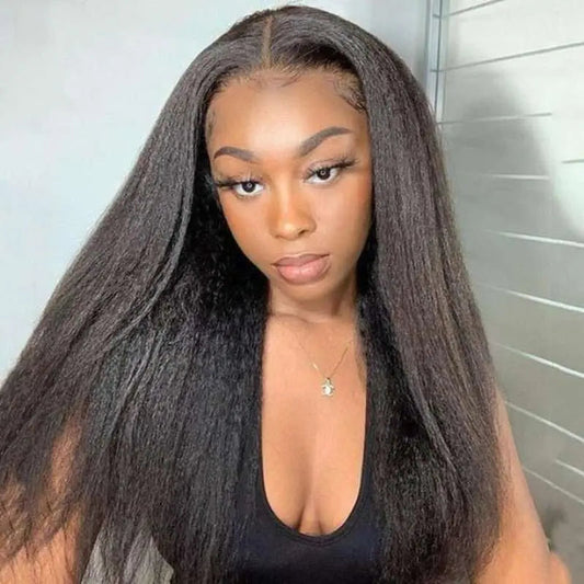 4x4 Transparent Lace Closure Yaki Straight Wigs Virgin Human Hair