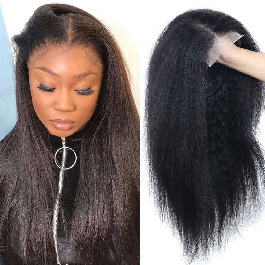 4x4 Transparent Lace Closure Yaki Straight Wigs Virgin Human Hair