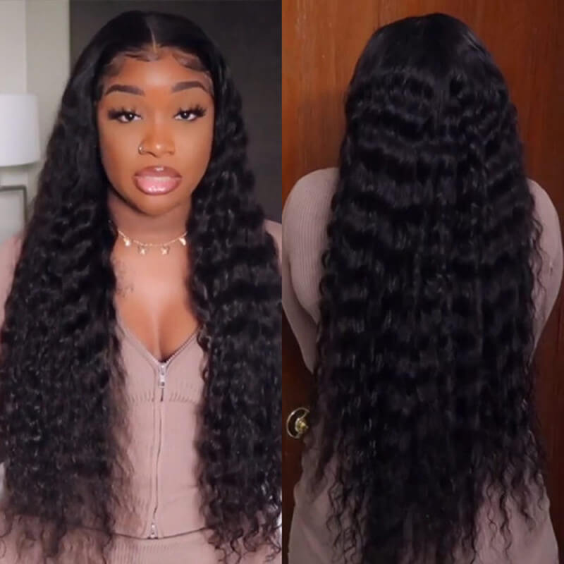 Ulike V Part Loose Deep Wave Wigs Virgin Human Hair No Glue  No Leave Out Needed V Part Human Hair Wigs