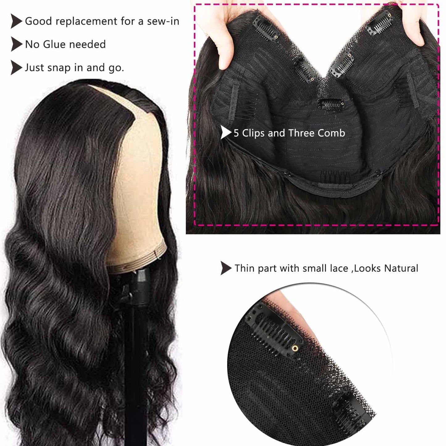 Ulike Beginner Friendly Body Wave V Part Wig No Glue No Sew No Gel Human Hair Wig Thin Part Wig