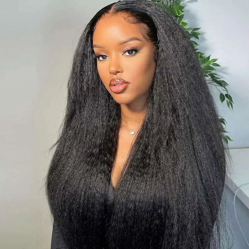 5x5 Transparent Lace Closure Yaki Straight Wigs Brazilian Virgin Human Hair