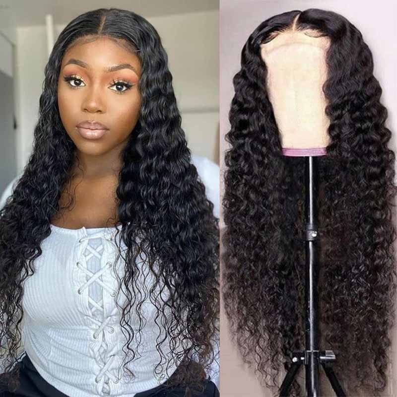 5x5 HD Swiss Lace Closure Wigs Deep Wave Wigs With Natural Hairline Human Hair Wig