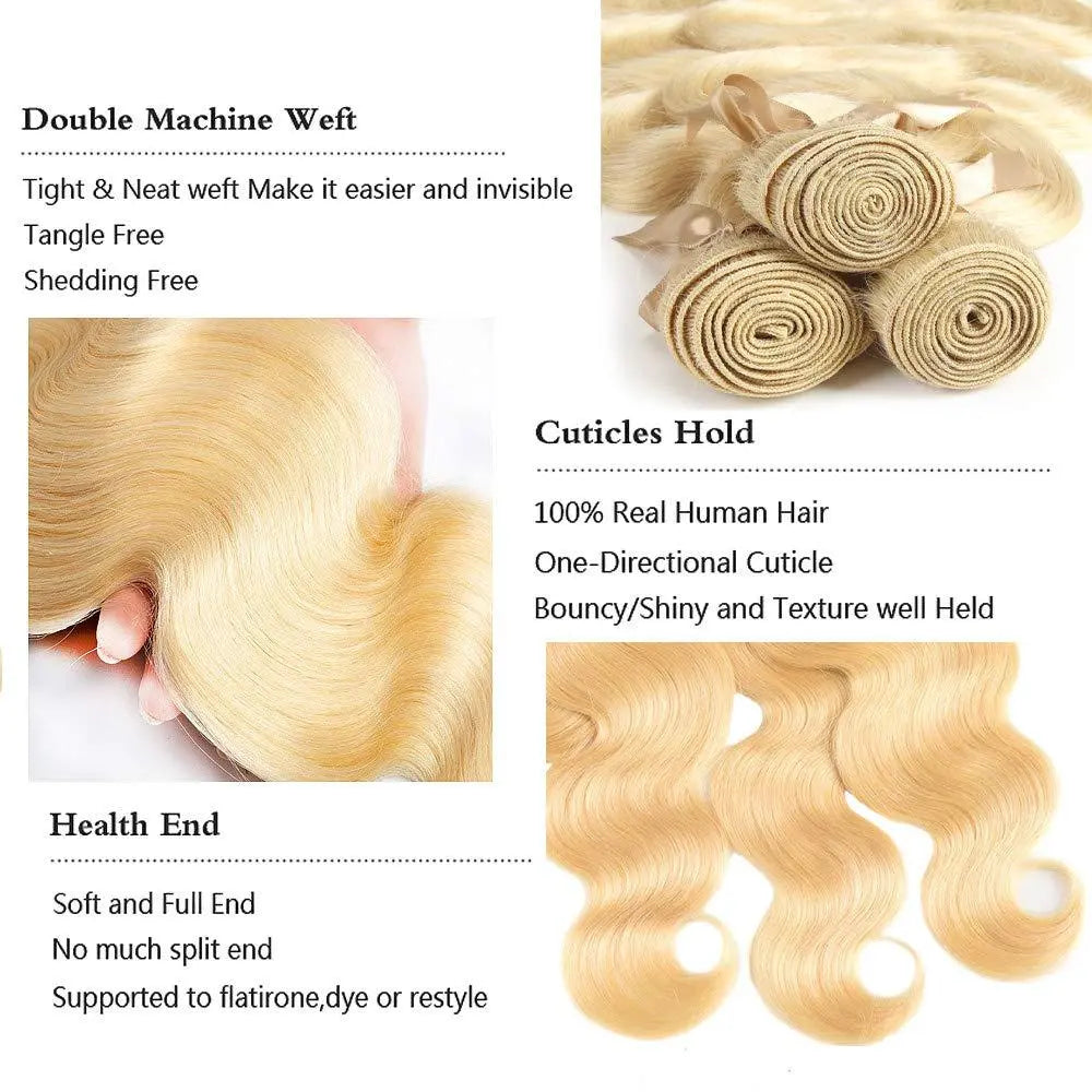 #613 Blonde Color 3 Bundles Body Wave Brazilian Virgin Hair