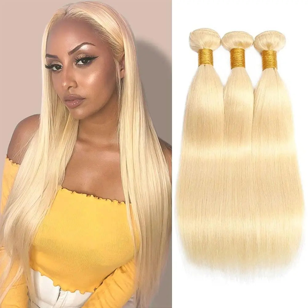 #613 Blonde Color 3 Bundles Straight Brazilian Virgin Hair