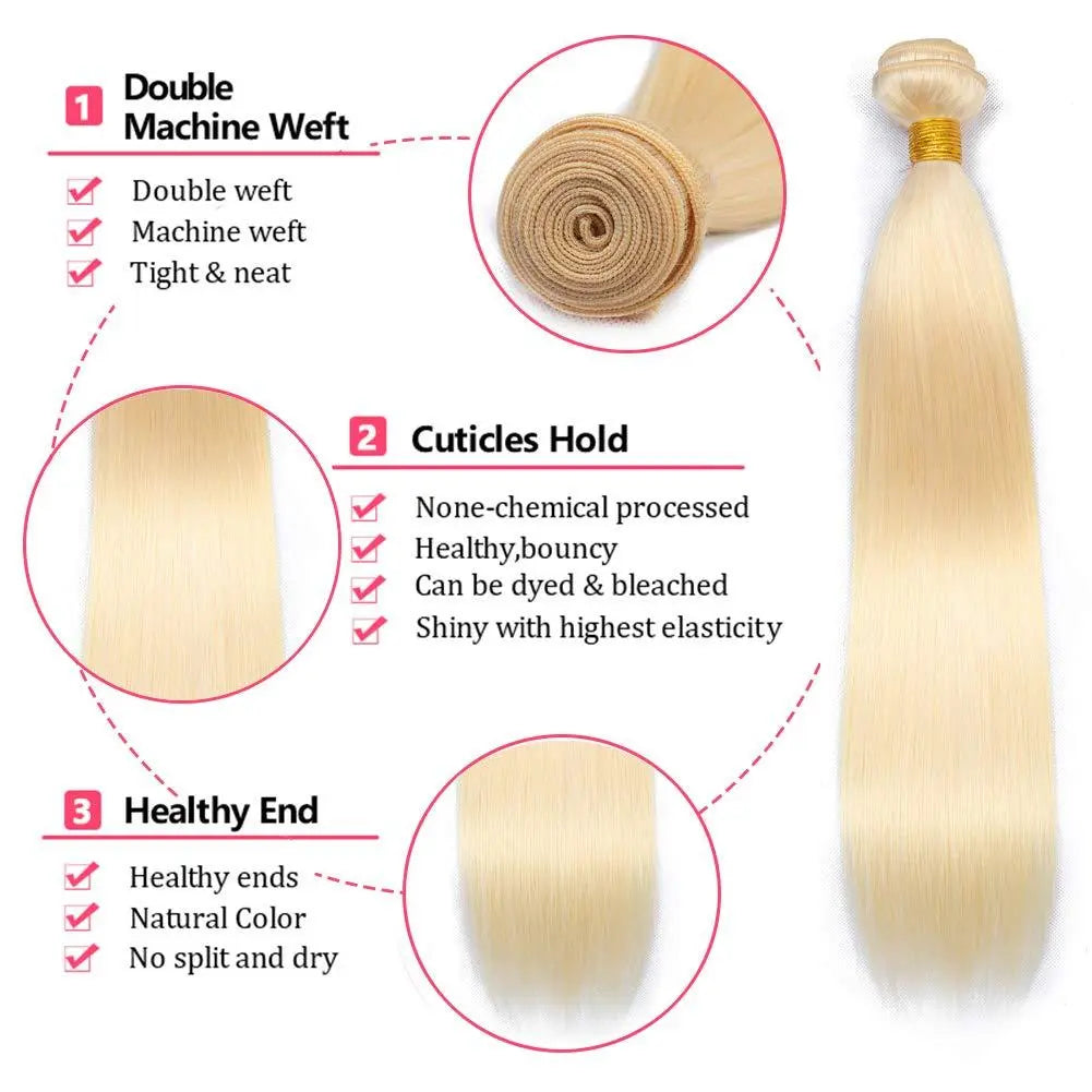 #613 Blonde Color 3 Bundles Straight Brazilian Virgin Hair