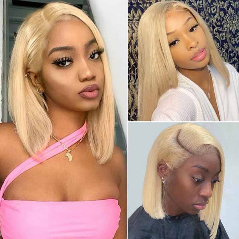 613 Color Blonde Hair Short Bob Wigs Human Hair Wigs