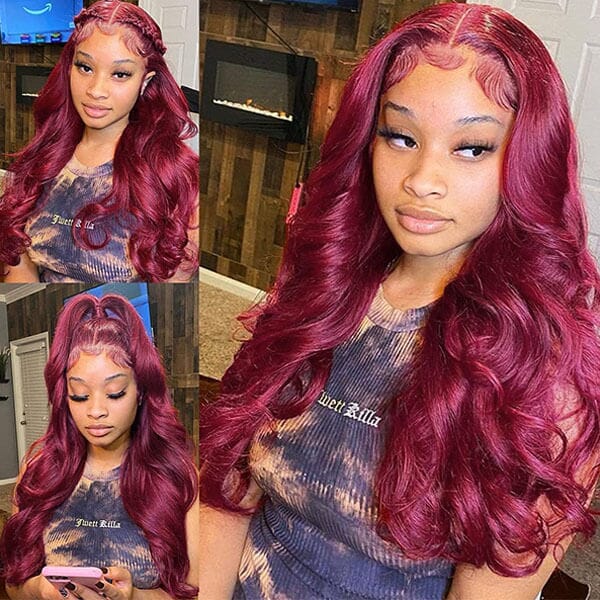 Burgundy Red Color 4x4 13x4 Body Wave Lace Frontal Wigs