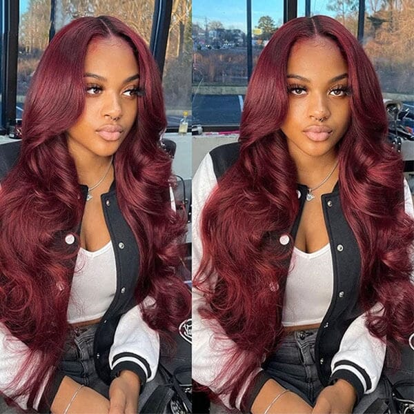 Burgundy Red Color 4x4 13x4 Body Wave Lace Frontal Wigs