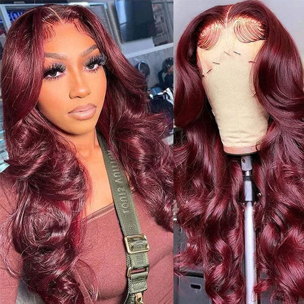 Burgundy Red Color 4x4 13x4 Body Wave Lace Frontal Wigs