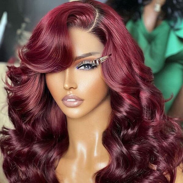 Burgundy Red Color 4x4 13x4 Body Wave Lace Frontal Wigs