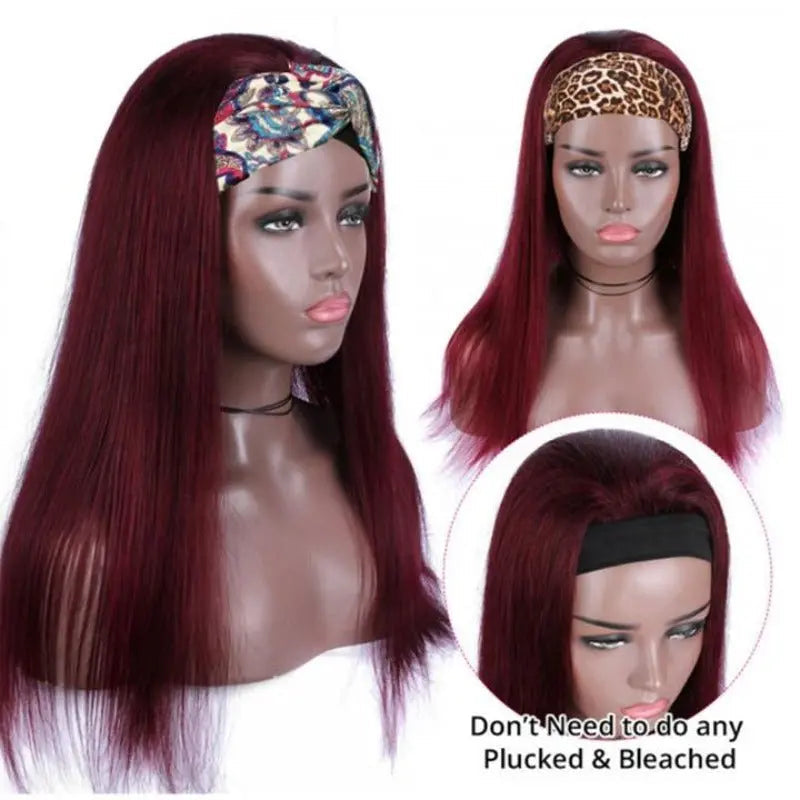 Affordable Vibrant Burgundy Red Glueless Headband Straight Wig 150%Density