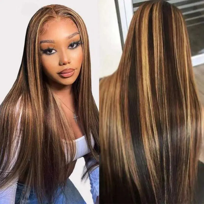 Beyonce Style Honey Piano Highlights Straight 4x4 13x4 Lace Frontal Wig