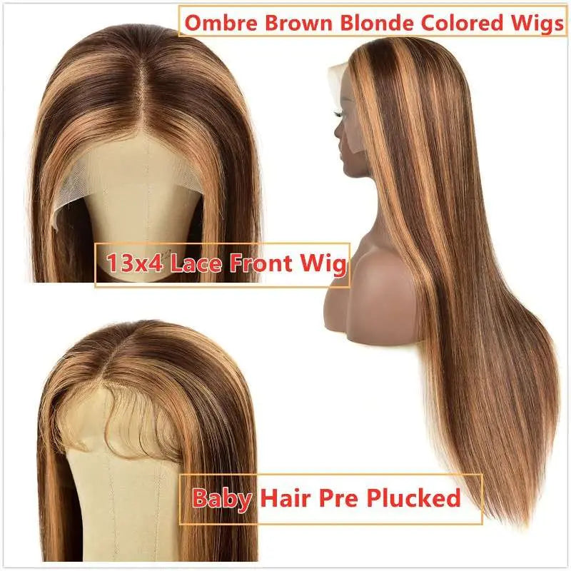 Beyonce Style Honey Piano Highlights Straight 4x4 13x4 Lace Frontal Wig