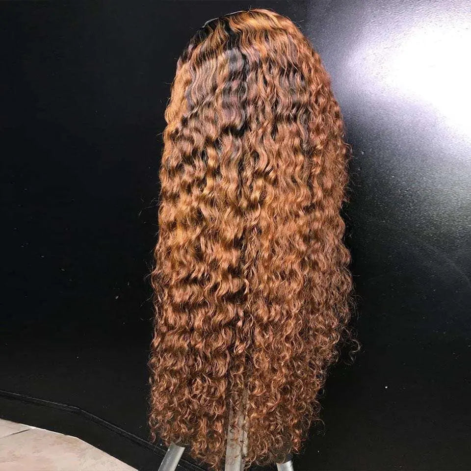 Black Roots Ombre Honey Brown Romantic Wave Lace Frontal Lace Wig