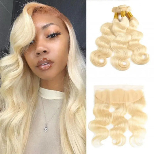 Blonde 613 Color 3 Bundles Body Wave Virgin Hair With 13*4 Lace Frontal