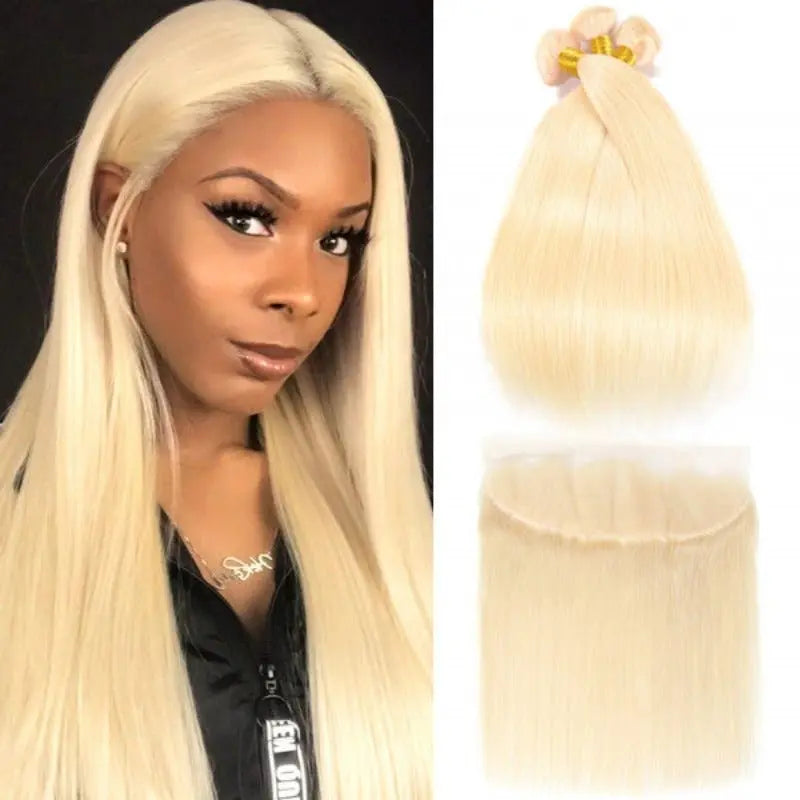 Blonde 613 Color 3 Bundles Straight Virgin Hair With 13*4 Lace Frontal