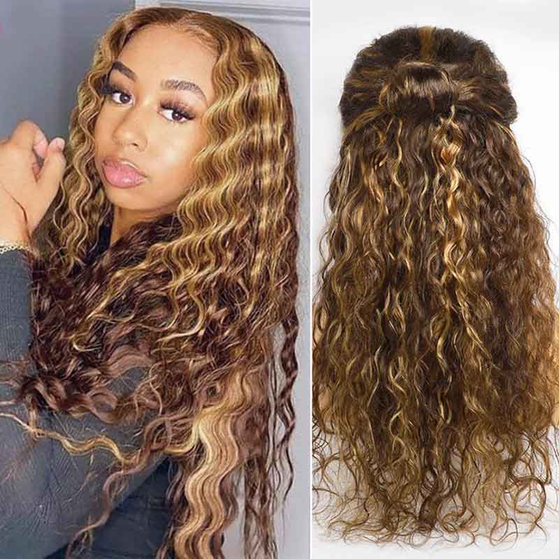 Piano Highlights Ombre Romantic Curly Wave 13*4 Lace Frontal Wig