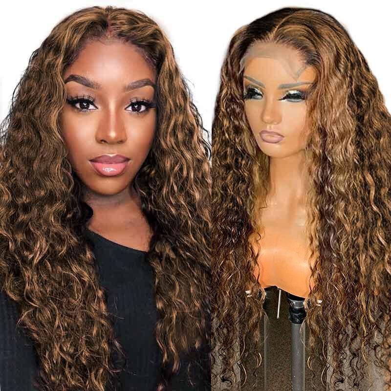 Piano Highlights Ombre Romantic Curly Wave 13*4 Lace Frontal Wig