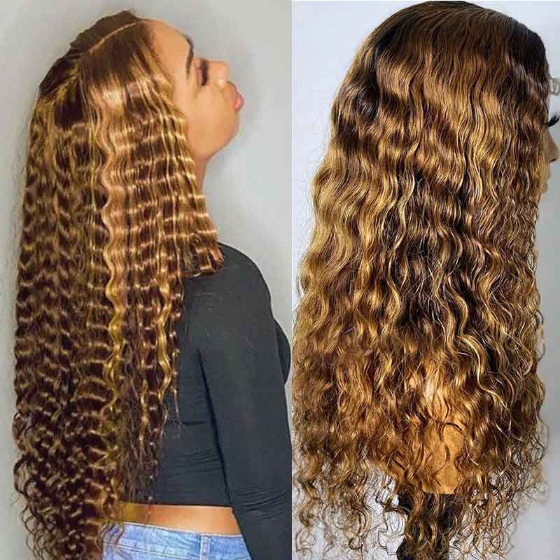 Piano Highlights Ombre Romantic Curly Wave 13*4 Lace Frontal Wig