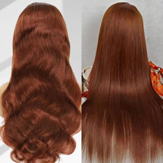 Copper Auburn Color Silk Straight Bright Brown 13*4 Lace Frontal Wigs