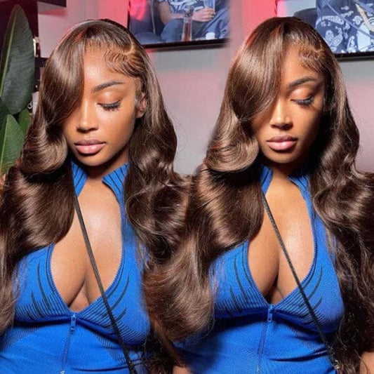 Body Wave 13x4 Lace Frontal Wigs #4 Chocolate Brown Color 4x4 Closure Wig