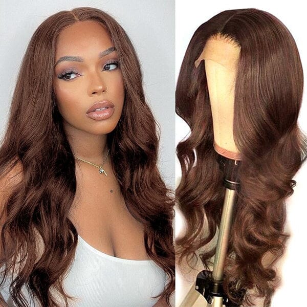 Body Wave 13x4 Lace Frontal Wigs #4 Chocolate Brown Color 4x4 Closure Wig