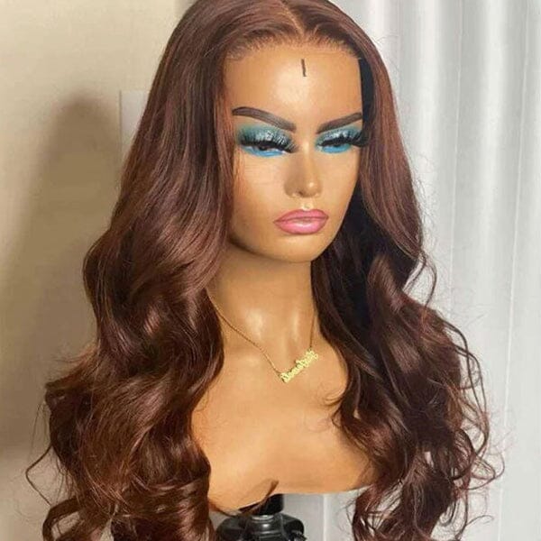 Body Wave 13x4 Lace Frontal Wigs #4 Chocolate Brown Color 4x4 Closure Wig