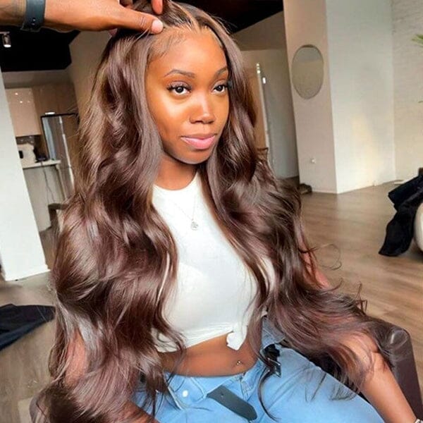 Body Wave 13x4 Lace Frontal Wigs #4 Chocolate Brown Color 4x4 Closure Wig