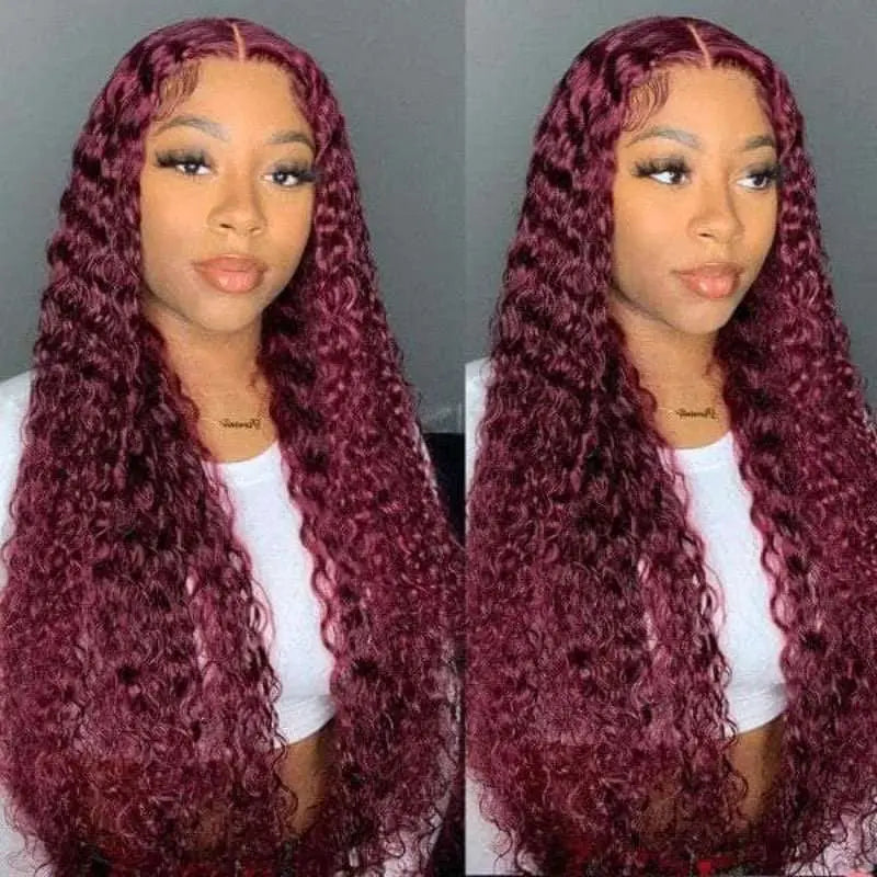 Dark Burgundy Pure Color Curly Wave Lace Frontal Lace Wig