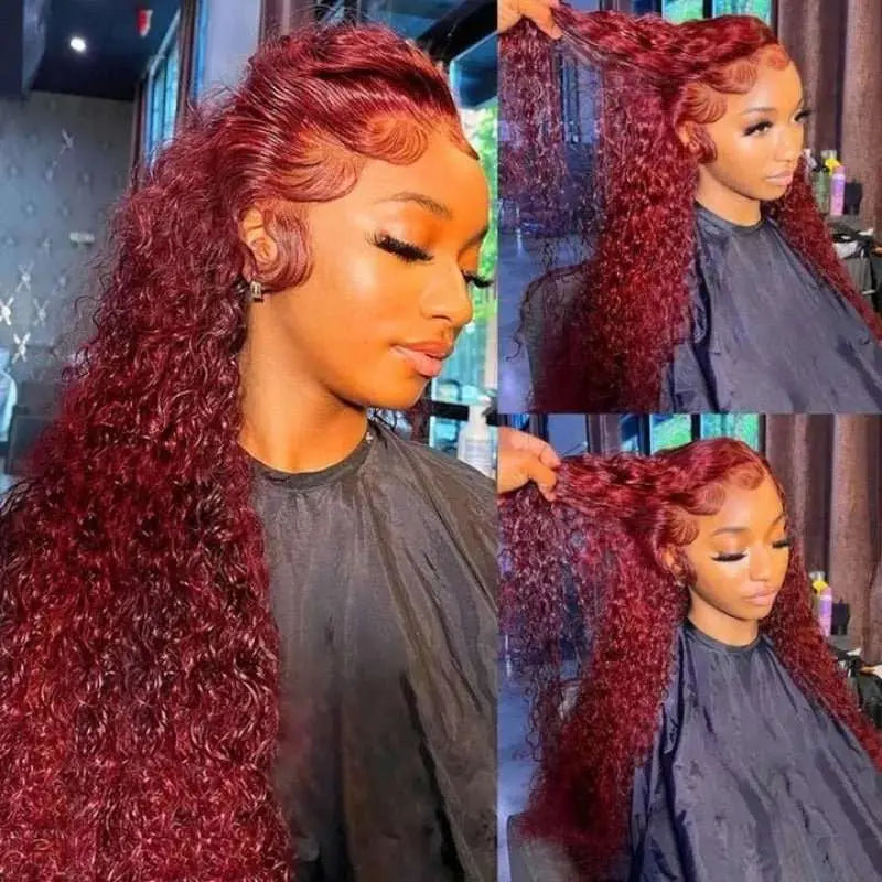 Dark Burgundy Pure Color Curly Wave Lace Frontal Lace Wig