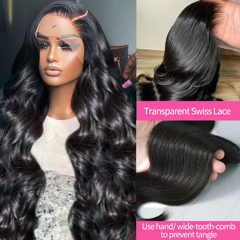 360 Lace Frontal Wig Body Wave Brazilian Virgin Hair Natural Black Pre-Plucked