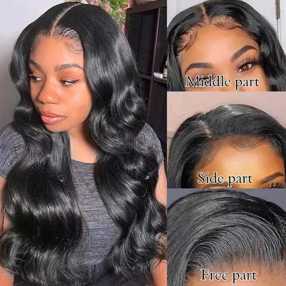 13x6 Transparent Lace Frontal Body Wave Wigs Natural Black