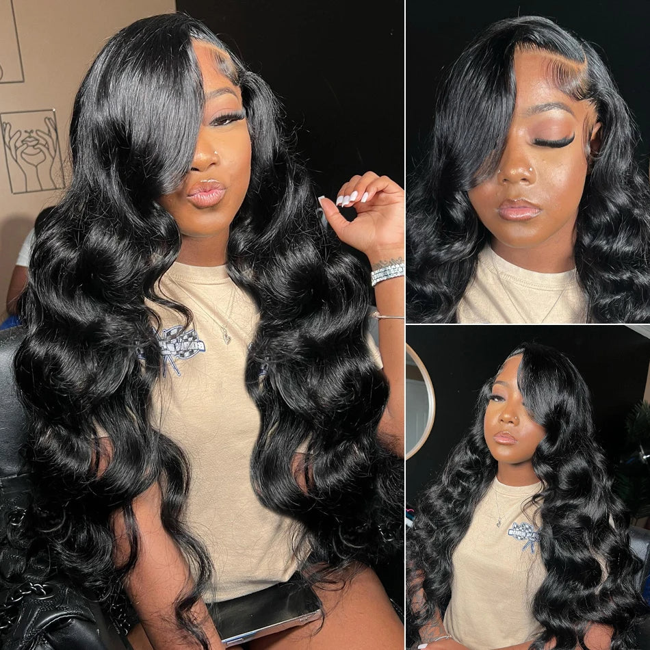 360 Lace Frontal Wig Body Wave Brazilian Virgin Hair Natural Black Pre-Plucked