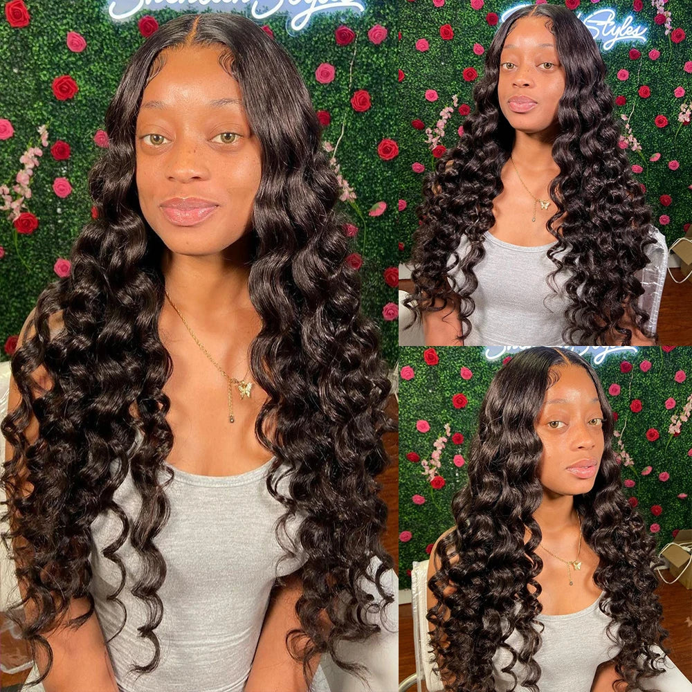 Full Lace Wig Loose Deep Wave Brazilian Virgin Hair Natural Black Pre-Plucked