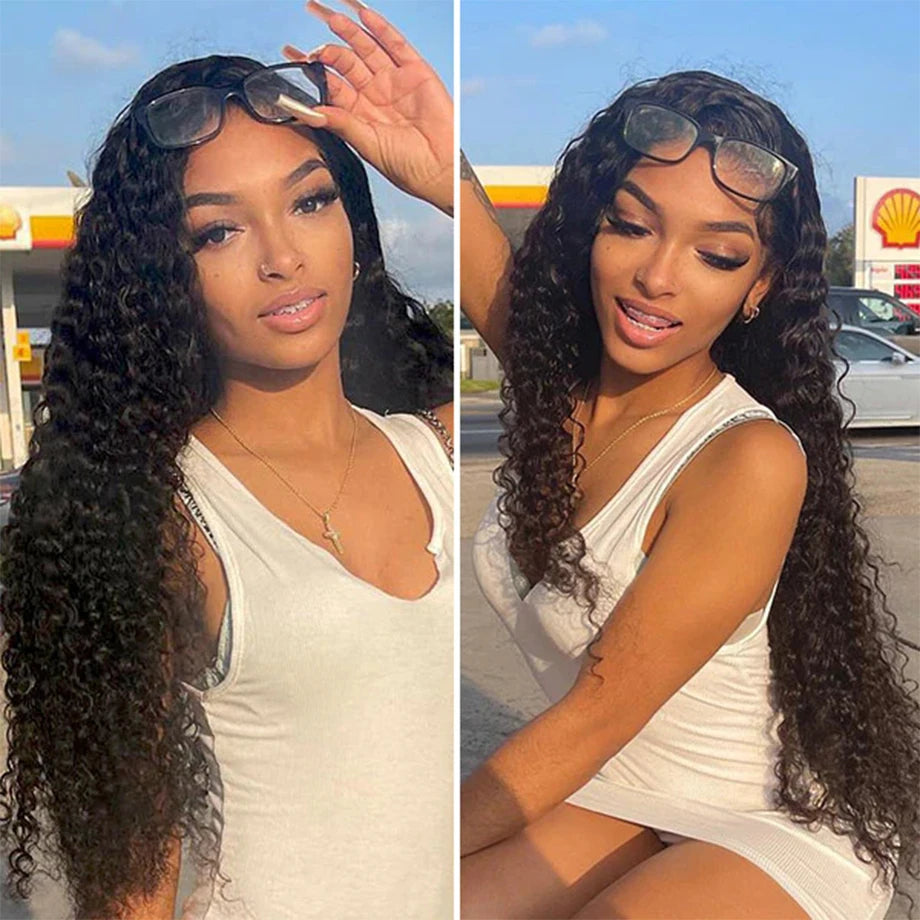 360 Lace Frontal Wig Kinky Curly Virgin Hair Natural Black Pre-Plucked