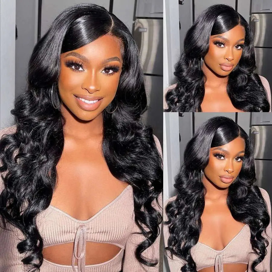 Full Lace Wig Body Wave Virgin Hair Natural Black Pre-Plucked