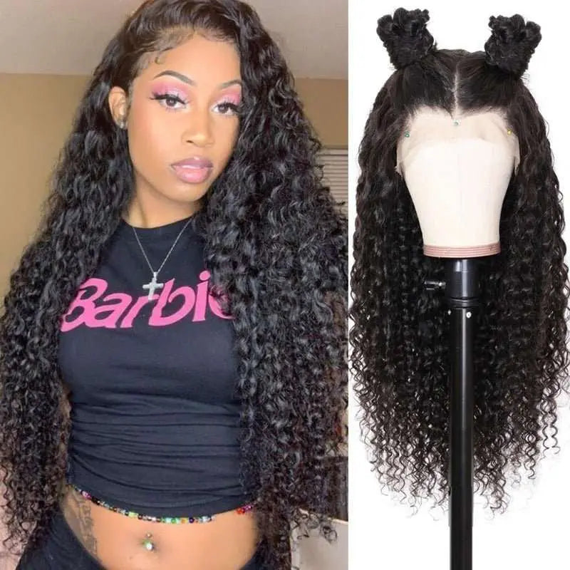 Full Lace Wig Deep Wave Virgin Hair Natural Black Pre-Plucked