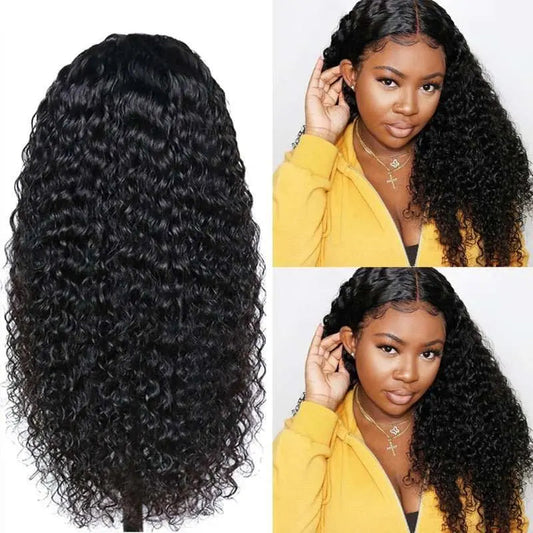 Full Lace Wig Kinky Curly Virgin Hair Natural Black Pre-Plucked