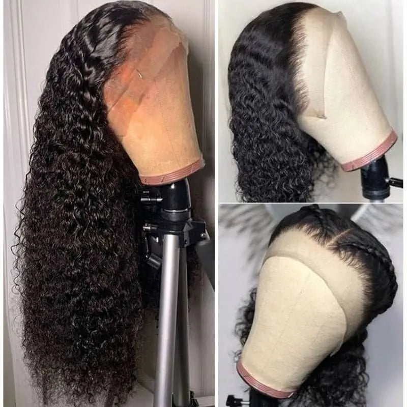 Full Lace Wig Kinky Curly Virgin Hair Natural Black Pre-Plucked