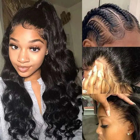 Full Lace Wig Loose Deep Wave Brazilian Virgin Hair Natural Black Pre-Plucked