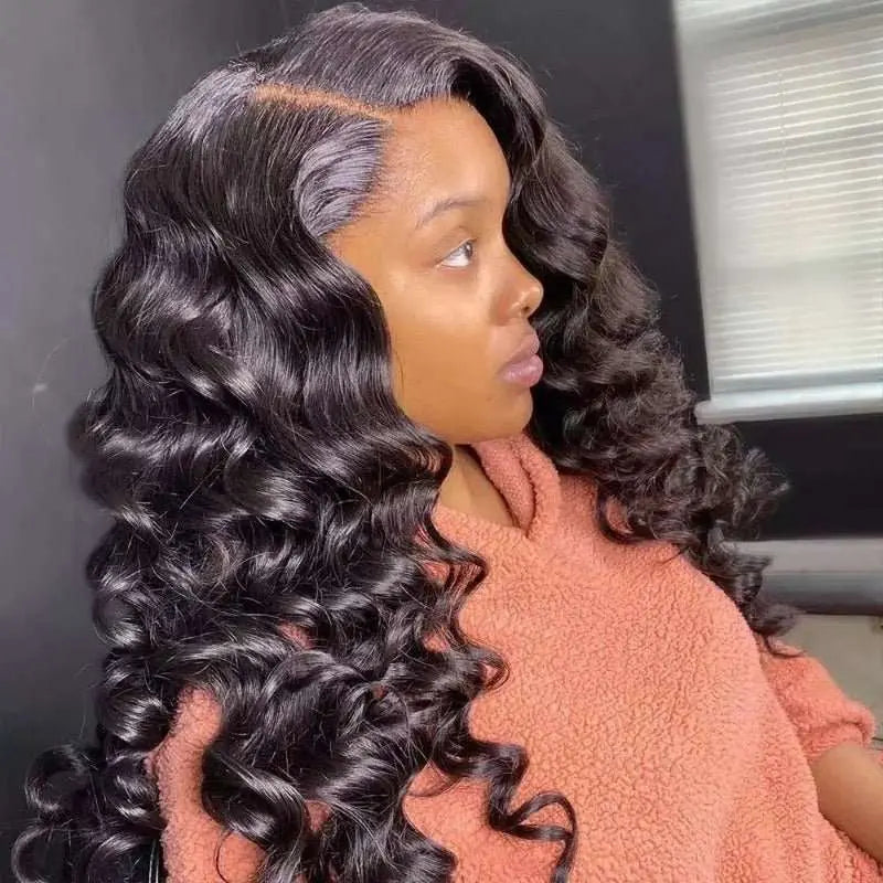 Full Lace Wig Loose Deep Wave Brazilian Virgin Hair Natural Black Pre-Plucked