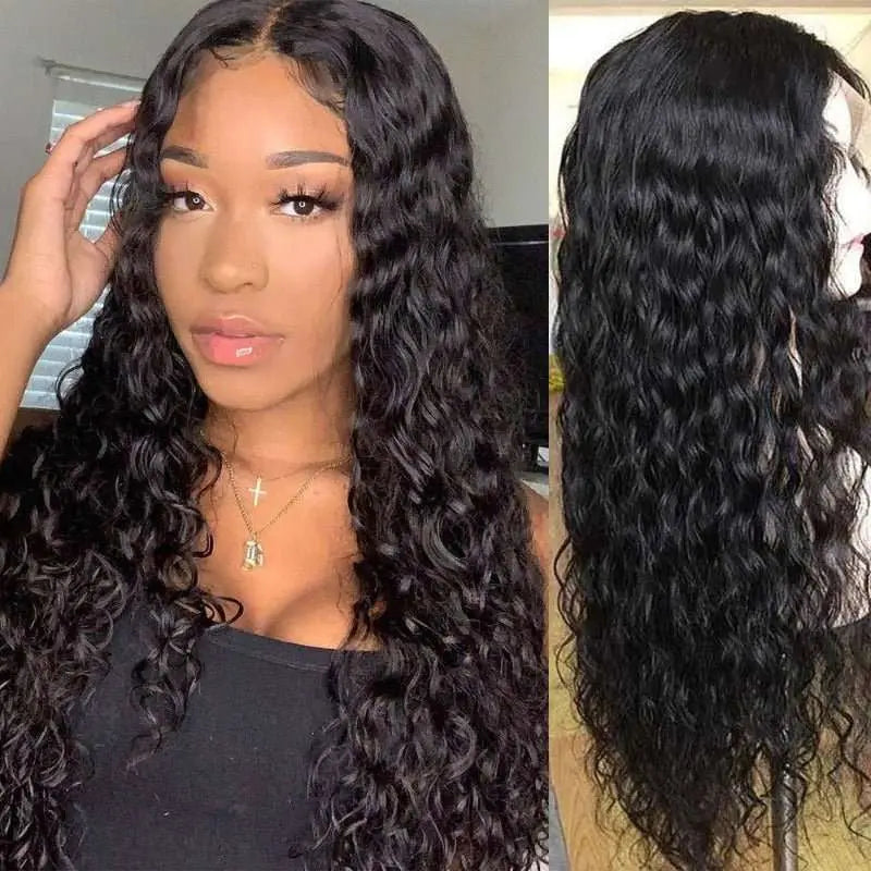 Full Lace Wig Water Wave Brazilian Virgin Hair Natural Black Pre-Plucked