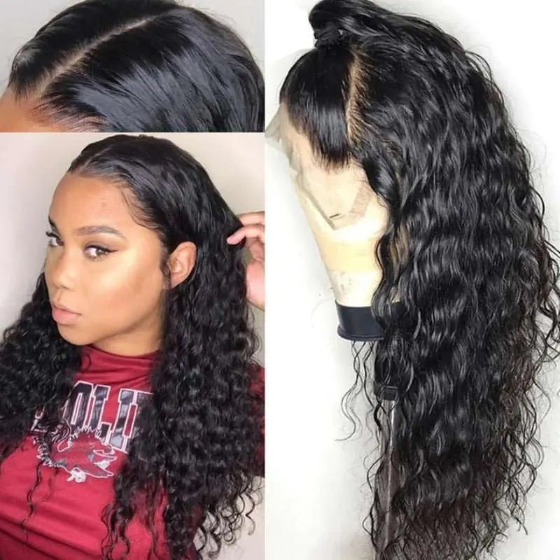 Full Lace Wig Water Wave Brazilian Virgin Hair Natural Black Pre-Plucked