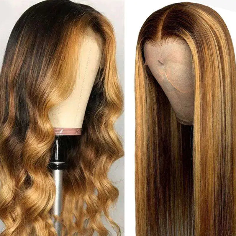 Goddess-like Honey Highlights Brown Body Wave 4x4 13*4 Lace Frontal Wig