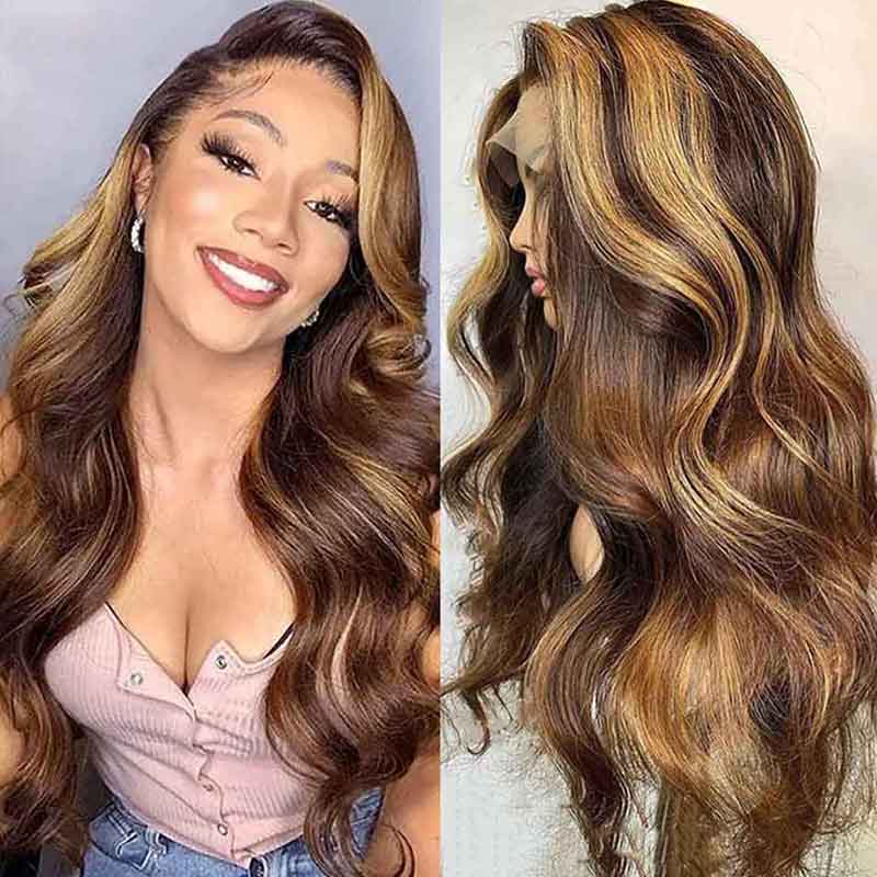 Goddess-like Honey Highlights Brown Body Wave 4x4 13*4 Lace Frontal Wig