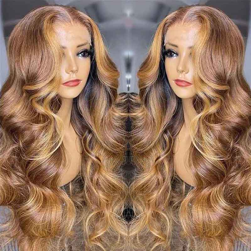 Goddess-like Honey Highlights Brown Body Wave 4x4 13*4 Lace Frontal Wig