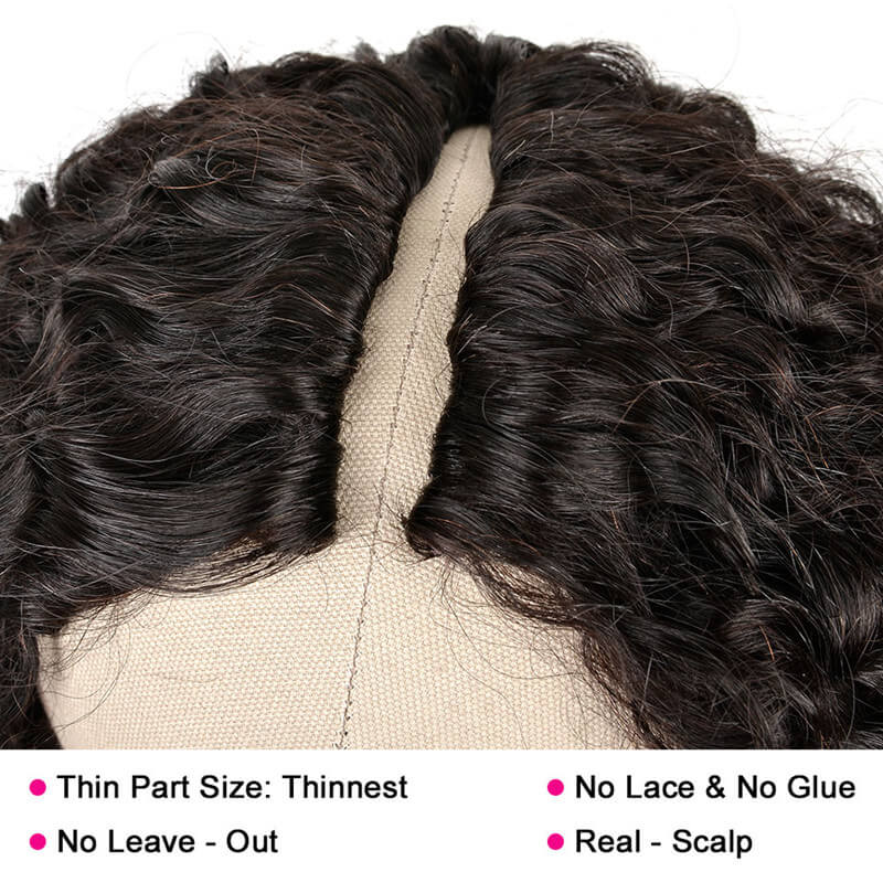 Ulike Upgrade Kinky Curly V Part Wig No Glue No Sew No Gel No Leave Out Needed Human Hair 180 Density Thin Part Wig