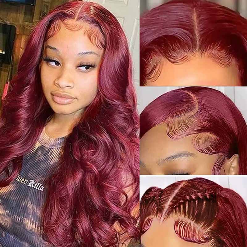 Ulike 99J Burgundy 360 Transparent Lace Body Wave Wigs Pre Plucked Online